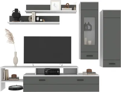 Горка для гостиной Interline Neo-7 без подсветки (белый платинум/серый)