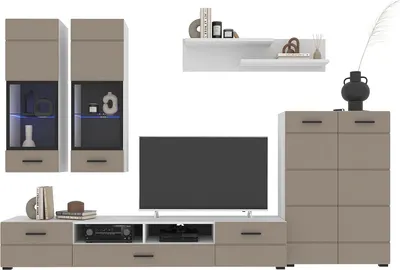 Горка для гостиной Interline Neo-1 с подсветкой  (белый платинум/луна)