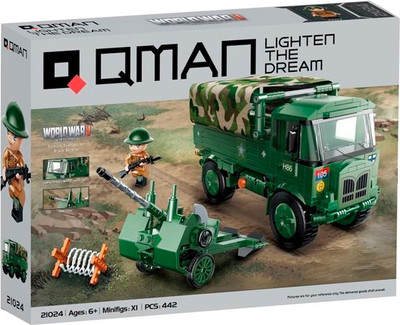 Конструктор Qman Военный грузовик с пушкой / 21024q