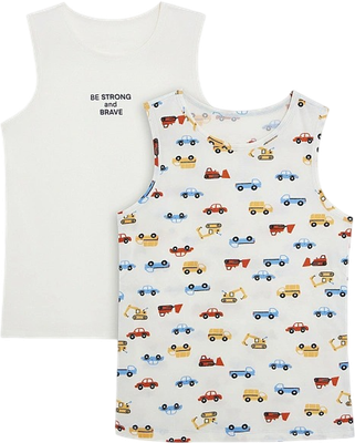 Комплект маек детских Mark Formelle 423344-2 (р.146-72, светло-молочный/машинки на молочном)