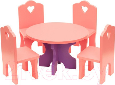 Комплект аксессуаров для кукольного домика Краснокамская игрушка Столик с 4 стульчиками / КМ-03