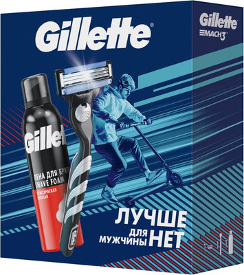 Набор для бритья Gillette Mach3 бритва+Пена для бритья Regular классическая (200мл)