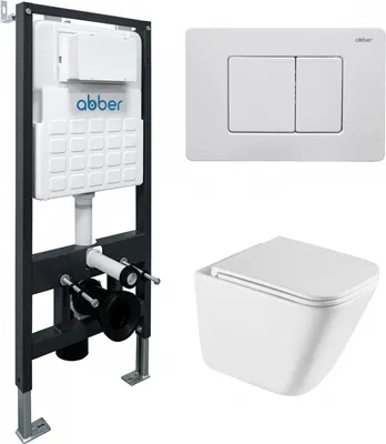 Унитаз подвесной с инсталляцией Abber Rechteck AC1219TC-AC0105-AC0120MW (с кнопкой смыва)