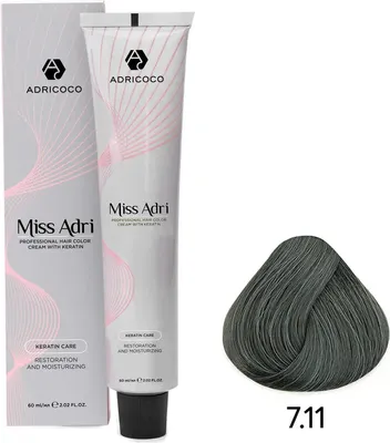 Крем-краска для волос Adricoco Miss Adri 7.11 (100мл, блонд интенсивный пепельный)