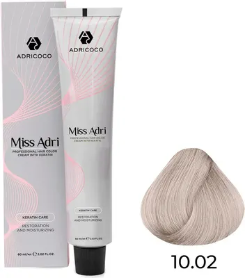 Крем-краска для волос Adricoco Miss Adri 10.02 (100мл, платиновый блонд прозрачный фиолетовый)