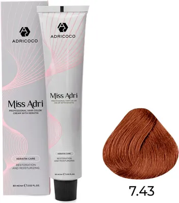 Крем-краска для волос Adricoco Miss Adri 7.43 (100мл, блонд медный золотистый)