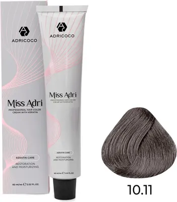 Крем-краска для волос Adricoco Miss Adri с кератином 10.11 (60мл, платиновый блонд интенсивный пепельный)