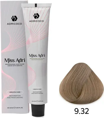Крем-краска для волос Adricoco Miss Adri с кератином 9.32 (60мл, очень светлый блонд золотистый перламутровый)