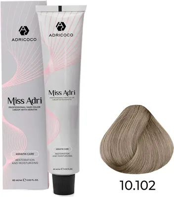 Крем-краска для волос Adricoco Miss Adri с кератином 10.102 (60мл, платиновый блонд пастельный перламутровый)