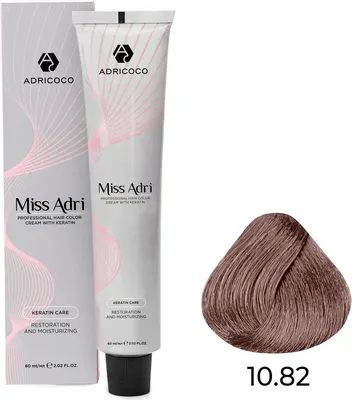 Крем-краска для волос Adricoco Miss Adri с кератином 10.82 (60мл, платиновый блонд шоколадный перламутровый)