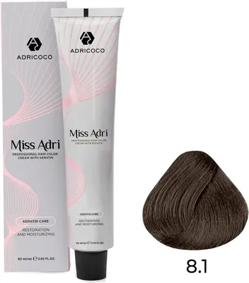 Крем-краска для волос Adricoco Miss Adri с кератином 8.1 (60мл, светлый блонд пепельный)