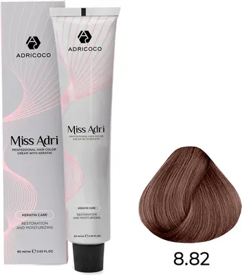 Крем-краска для волос Adricoco Miss Adri с кератином 8.82 (60мл, светлый блонд шоколадный перламутровый)
