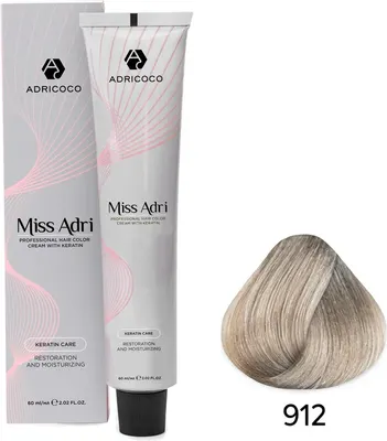 Крем-краска для волос Adricoco Miss Adri с кератином 912 (60мл, осветляющий пепельный перламутровый)