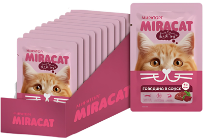 Влажный корм для кошек Мираторг Miracat Для взрослых кошек всех пород с говядиной (28x75г)