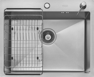 Мойка кухонная Arfeka ECO AR 60x50+CL AR F+DS AR (Satin Decor Volcanic, с дозатором и коландером)