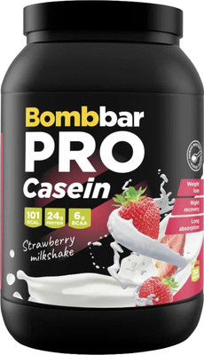Протеин Bombbar Казеин (900г, клубничный милкшейк)