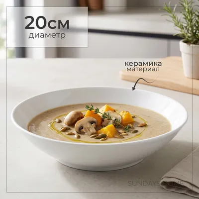 Тарелка столовая глубокая Sundays Home Classic фарфор / TRVK26023 (20см, белый)