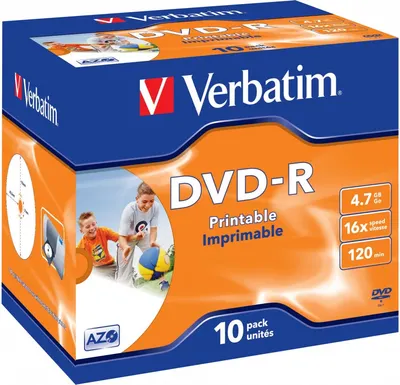 Набор дисков DVD-R Verbatim AZO Wide Inkjet Printable JewelBox 4.7GB 16x / 43521 (10шт)