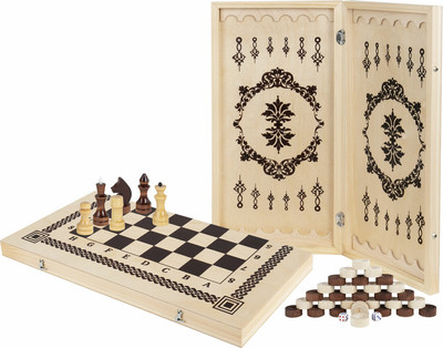 Набор настольных игр Золотая сказка Шашки, шахматы, нарды 3 в 1 / 665364