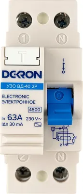 Устройство защитного отключения DEKRON ВД-40 2P 63А/30мА тип АС 4.5кА / rcd40-2-63-30AC-dek