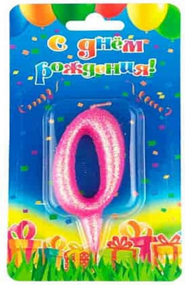 Свеча для торта Свечной маркет Овал Розовый Блеск цифра 0