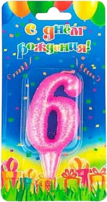 Свеча для торта Свечной маркет Овал Розовый Блеск цифра 6