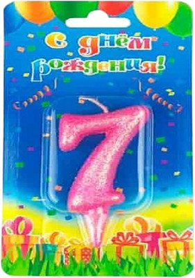 Свеча для торта Свечной маркет Овал Розовый Блеск цифра 7