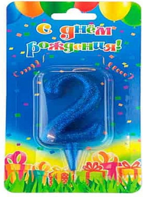 Свеча для торта Свечной маркет Овал Синий Блеск цифра 1