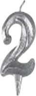 Свеча для торта Свечной маркет Театральная цифра 2 (серебристый)
