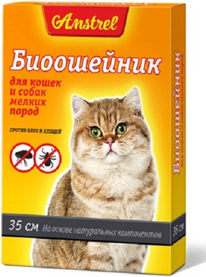 Ошейник от блох Amstrel Для кошек и мелких собак (35см, черный)