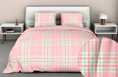 Комплект постельного белья Бояртекс № 390 Тартан 9/2 Вид Евро (бязь, б/з розовый)