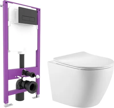 Унитаз подвесной с инсталляцией Triton Pro Verso VO-1832 + Pro EVO815N + Pro Evo (с кнопкой, черный, матовый)