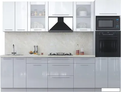 Кухонный гарнитур Интерлиния Мила Пластик 2.8 (белый глянец/туманный глянец/опал светлый)
