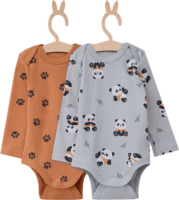 Набор боди для малышей Mark Formelle 13018-2 (р.86-56, пандочки на сером/лапки на охре)
