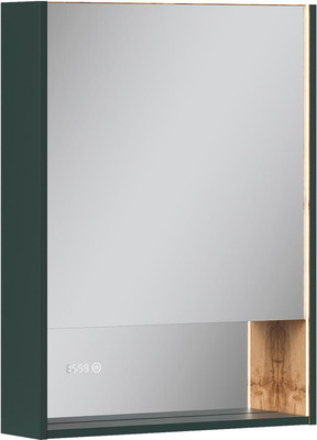 Шкаф с зеркалом для ванной EQUIL Gleam 60.1D (зеленый камень/дуб вотан)