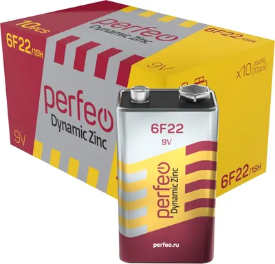 Комплект батареек Perfeo Dynamic Zinc 6F22/1SH (10шт)