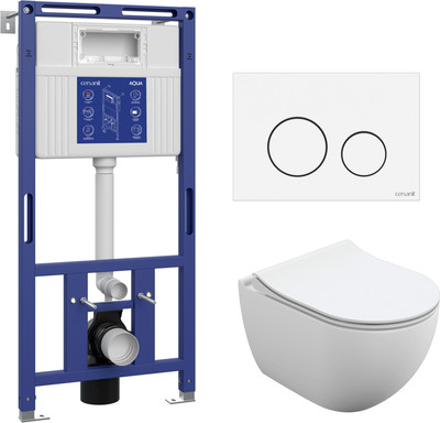 Унитаз подвесной с инсталляцией Cersanit Brasko Slim 64824 + Aqua Prime М 50 68179 с кнопкой Twins 63526 (кнопка белый)