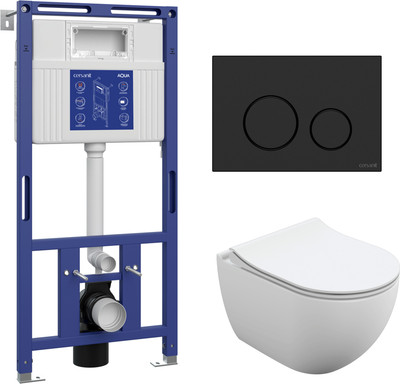Унитаз подвесной с инсталляцией Cersanit Brasko Slim 64824 + Aqua Prime М 50 68179 с кнопкой Twins 63525 (кнопка черный матовый)