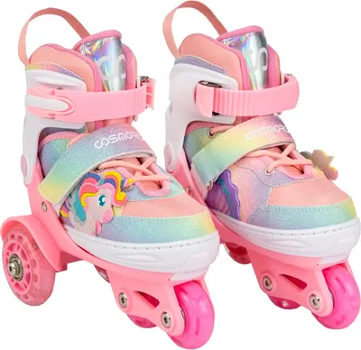 Роликовые коньки CosmoRide Fei + набор защиты (р-р 27-30, белый/розовый)
