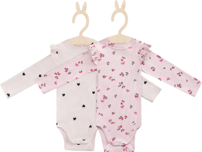Набор боди для малышей Mark Formelle 13017-2 (р.68-44, сердца на светло-розовом/цветочки на розовом)