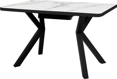 Обеденный стол Мир стульев Саен №52 140х90/50 (черный муар/мрамор белый/белый)