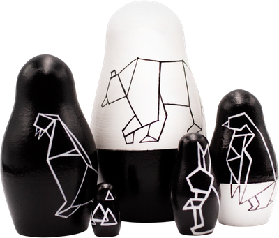 Матрешка сувенирная Брестская Фабрика Сувениров Черно-белая матрёшка с оригами-животными в стиле арт / 5311