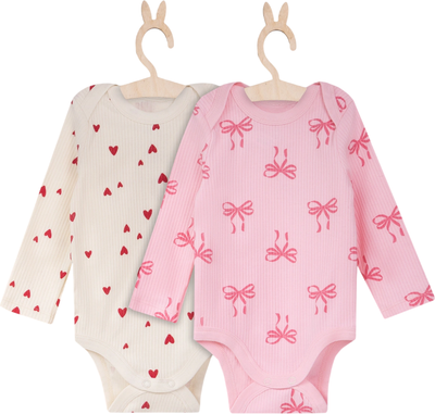 Набор боди для малышей Mark Formelle 13018-2 (р.68-44, сердечки на молочном/бантики на розовой сказке)