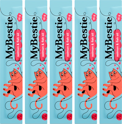 Лакомство для кошек MyBestie Лосось и Рыбий Жир / 192093111/CAT (5x15г)