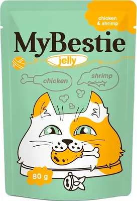 Влажный корм для кошек MyBestie Пауч мясо Курицы и Креветки в желе / 161521383/CAT (80г)