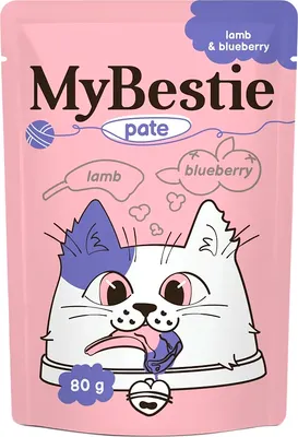 Влажный корм для кошек MyBestie Паштет с мясом Ягненка и Черникой / 161521386/CAT (80г)