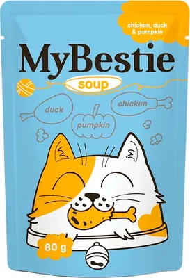 Влажный корм для кошек MyBestie Суп с кусочками Курицы, Утки и Тыквы / 161521381/CAT (80г)