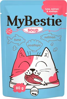 Влажный корм для кошек MyBestie Суп с кусочками Тунца, Лосося и Гребешками / 161521382/CAT (80г)