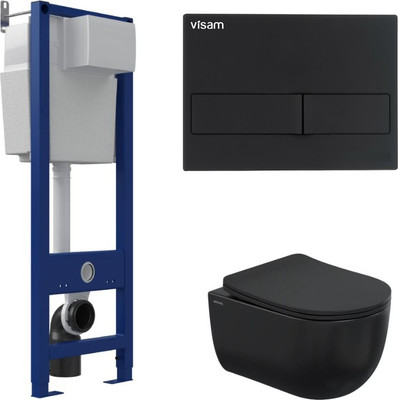 Унитаз подвесной с инсталляцией Berges Ventas Black Rimless + Visam Slim 525 / EX-043324 (с сиденьем)