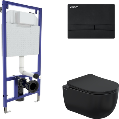 Унитаз подвесной с инсталляцией Berges Ventas Black Rimless + Visam Slim 525 / EX-043326 (с сиденьем)